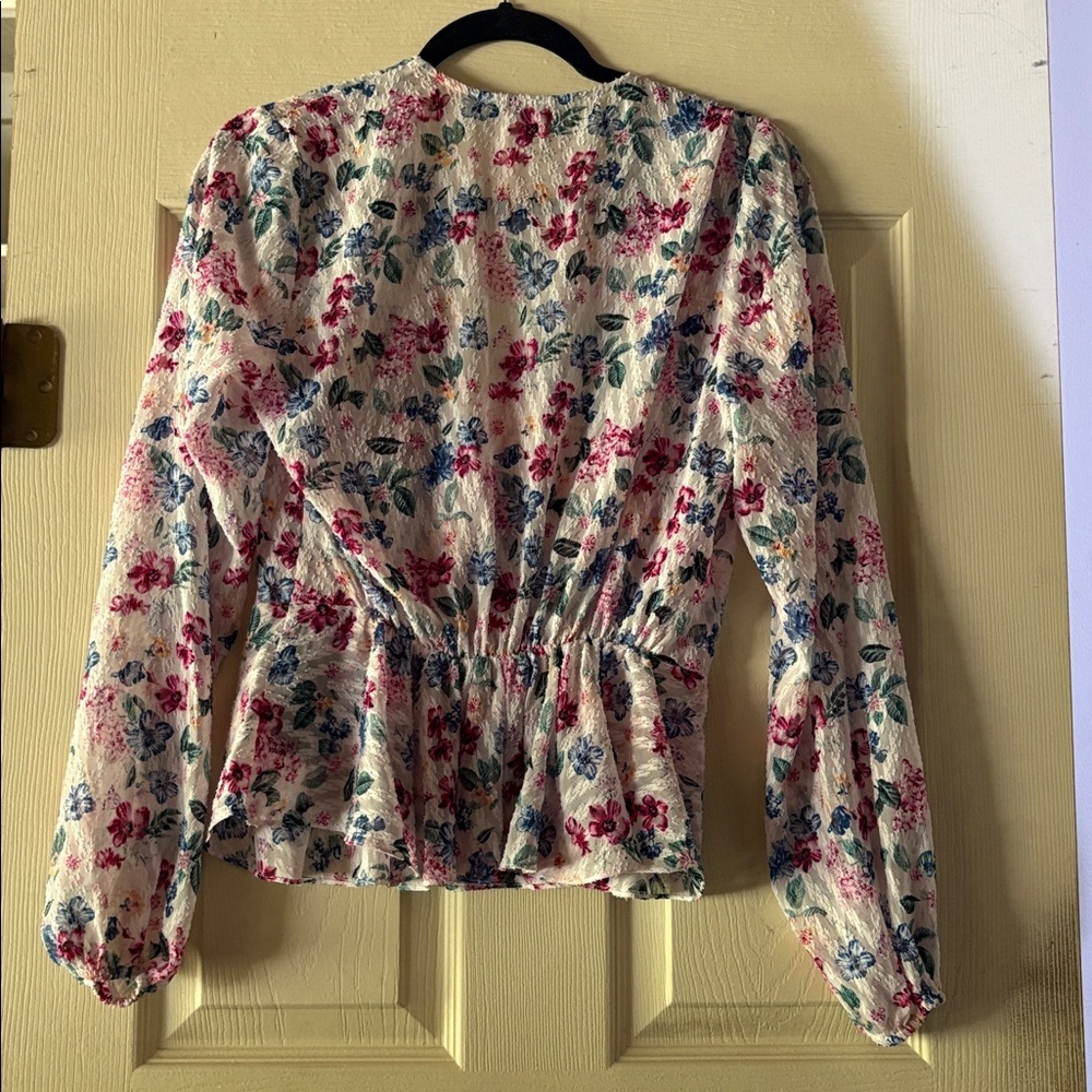 Guess Floral Wrap Blouse - Cream with Red and Blue - Picture 3 of 3